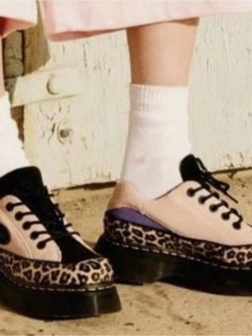 Dr. Martens Pink and Black Quad Platform Derby with Leopard Trim Size 7